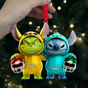 Personalized Grinch and Stitch Football Ornament