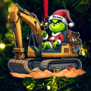 Personalized Grinch in Excavator Christmas Ornament Personalized Grinch in Excavator Christmas Ornament
