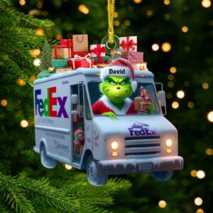 Personalized Grinch in FedEx Delivery Truck Christmas Ornament Personalized Grinch in FedEx Delivery Truck Christmas Ornament
