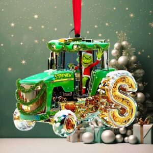 Personalized Grinch in Green Tractor Christmas Ornament