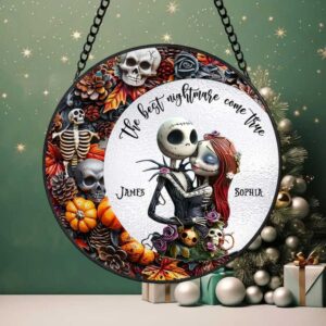 Personalized Halloween Gifts For Couple Stained Glass Ornament 03naqn210824 Skull Couple