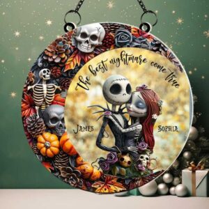 Personalized Halloween Gifts For Couple Suncatcher Ornament Skull Couple