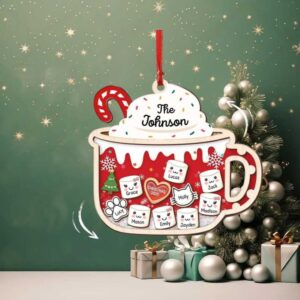 Personalized Hot Cocoa Mug Ornament 2025 Marshmallows 4D Shaker Custom Names & Pets Family Christmas Keepsake Gift 2 10 Members