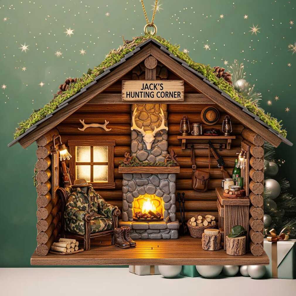 Personalized Hunting Cabin Ornament hanging