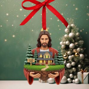 Personalized Jesus themed Family House Christmas Ornament