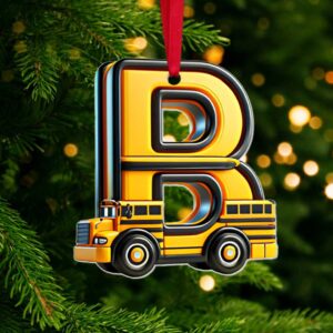 Personalized Letter B School Bus Christmas Ornament