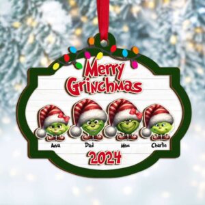 Personalized Merry Grinchmas Family Ornament 2024