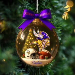 Personalized Minnesota Vikings Glass Christmas Ornament