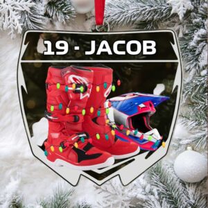 Personalized Motocross Boots and Helmet Christmas Ornament