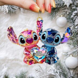 Personalized Name Stitch & Angel Ornament