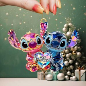 Personalized Name Stitch & Angel Ornament