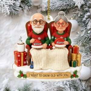 Personalized Old Couple Ornament I Want to Grow Old with You Custom Names Christmas Gift for Him And Her, Romantic Holiday Keepsake Personalized Old Couple Ornament I Want to Grow Old with You Custom Names Christmas Gift for Him And Her, Romantic Holiday Keepsake