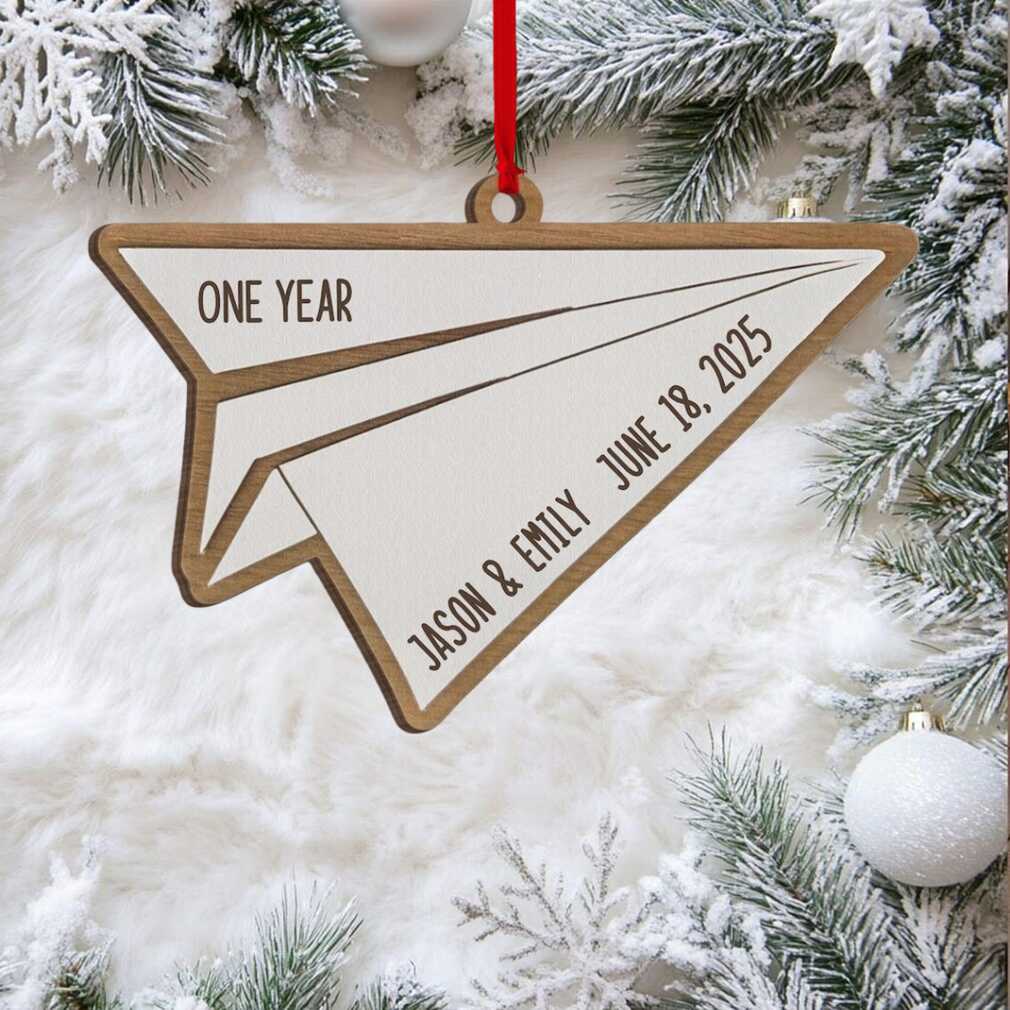 Personalized Paper Plane Anniversary Ornament 2025 – Custom Airplane 1st Anniversary Gift with Names & Date, First Year Married Keepsake