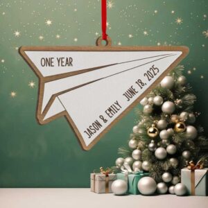 Personalized Paper Plane Anniversary Ornament 2025 – Custom Airplane 1st Anniversary Gift with Names & Date, First Year Married Keepsake