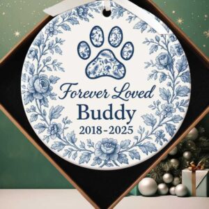Personalized Pet Memorial Ornament, Forever Loved Buddy, Custom Dog Cat Loss Ornament, Pet Remembrance Gift, Paw Print Ornament