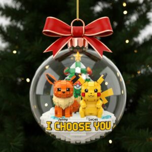 Personalized Pokémon Inspired I Choose You Couple Christmas Ornament
