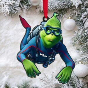 Personalized Scuba Diver Grinch Christmas Ornament