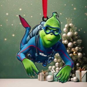 Personalized Scuba Diver Grinch Christmas Ornament