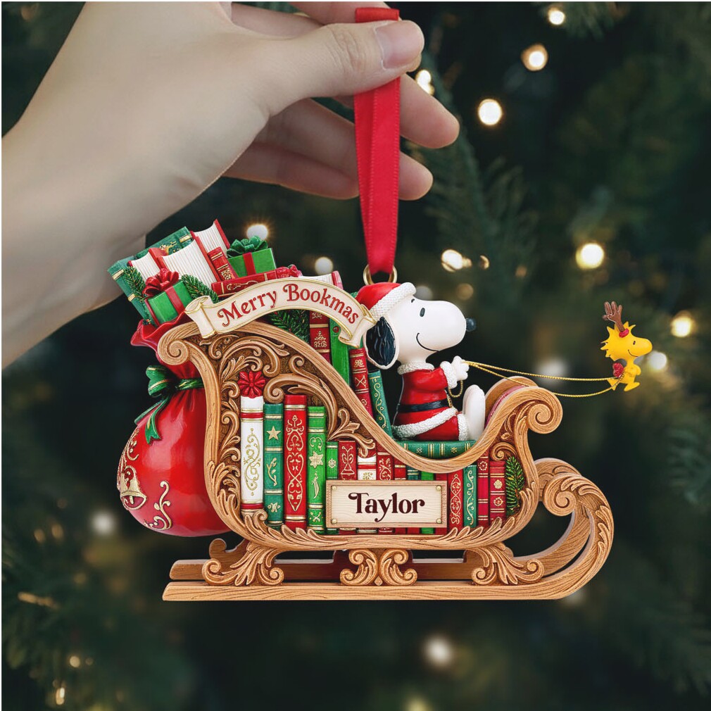 Personalized Snoopy Book Sleigh Christmas Ornament Personalized Snoopy Book Sleigh Christmas Ornament