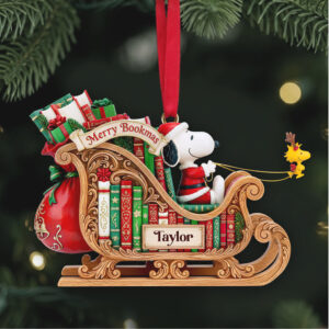 Personalized Snoopy Book Sleigh Christmas Ornament