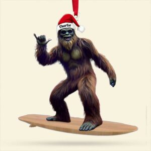Personalized Surfing Bigfoot Christmas Ornament