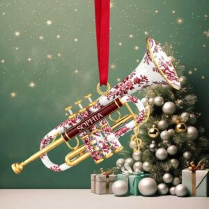 Personalized Toile de Jouy Trumpet Christmas Ornament