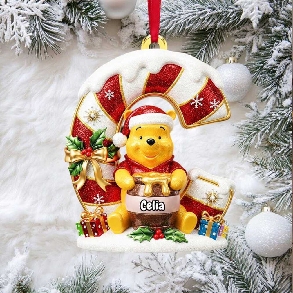 Personalized Winnie the Pooh in Candy Cane Christmas Ornament Personalized Winnie the Pooh in Candy Cane Christmas Ornament