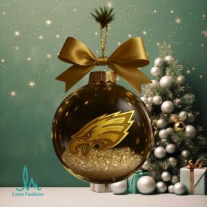 Philadelphia Eagles Gold Logo Glass Christmas Ornament