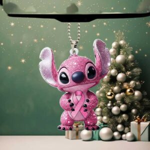 Pink Glitter Stitch Car Ornament with Breast Cancer Awareness Ribbon Pink Glitter Stitch Car Ornament with Breast Cancer Awareness Ribbon