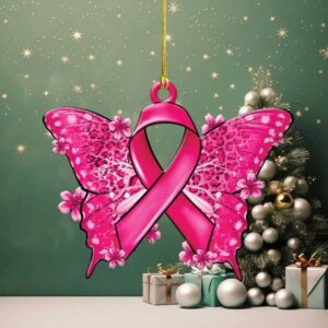 Pink Ribbon Butterfly Breast Cancer Awareness Christmas Ornament Pink Ribbon Butterfly Breast Cancer Awareness Christmas Ornament