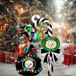 Pittsburgh Steelers NFL Custom Grinch Candy Cane Name Ornament 2025 Xmas Tree Gift