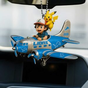 Pokémon Ash & Pikachu Detroit Lions Biplane Car Ornament