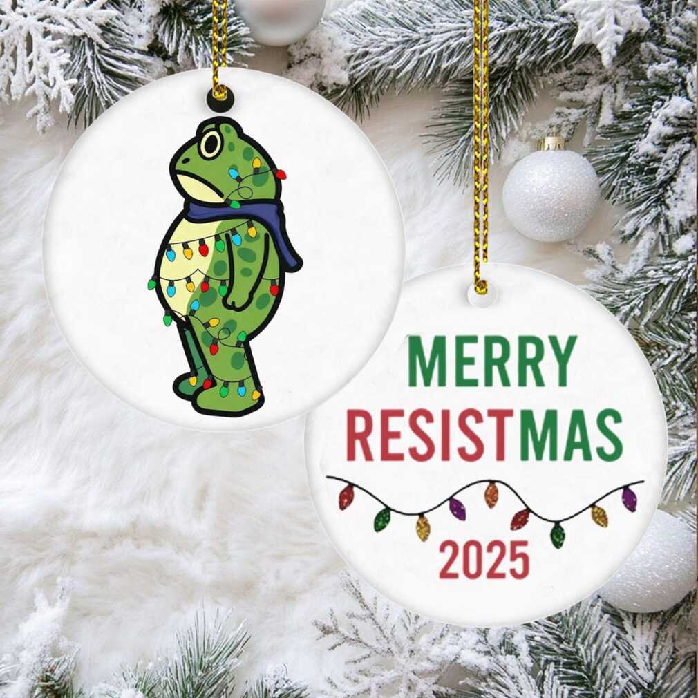 Political Frog Ornament 2025 with Merry Resistmas text