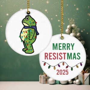 Political Frog Ornament 2025 – Merry Resistmas Ceramic Tree Decor – Funny Double Sided Christmas Gift for Protesters or Independent Minds
