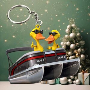 Pontoon Duck Couple, Personalized Keychain Funny Anniversary Gift For Couples