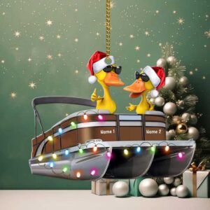 Pontoon Ornaments Duck Family on Boat Personalized Christmas Gifts For Pontoon Lovers