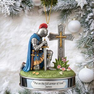 Put on the full armor of God Kneeling Knight Christmas Ornament