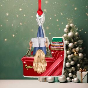 Reading Girl On Sofa Personalized Book Titles Ornament