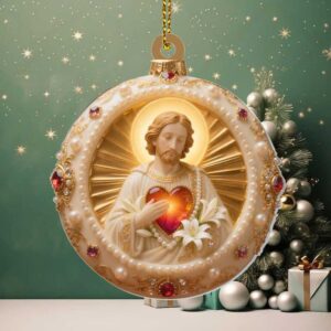 Sacred Heart of Jesus Ornament – Catholic Christmas Tree Decoration – Religious Gift for Faith Home – Christian Holiday Keepsake