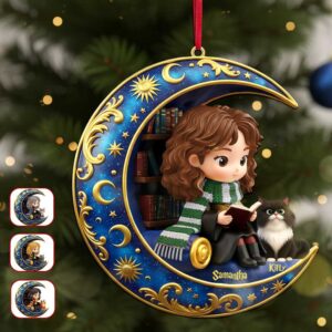 Samantha and Kitty Moonlit Reading Ornament