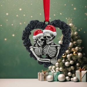 Skeleton Couple Personalized Ornament, Black Rose Heart Shape, Christmas Tree Decor