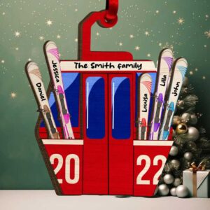 Skiing Family Personalized 2 Layer Wood Ornament, Christmas Gift
