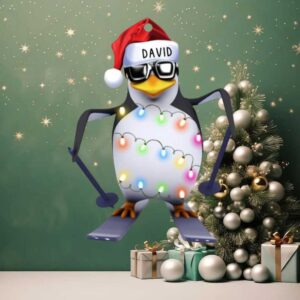 Skiing Penguin With Christmas Light Personalized Christmas Ornament Gift For Skiing Lovers