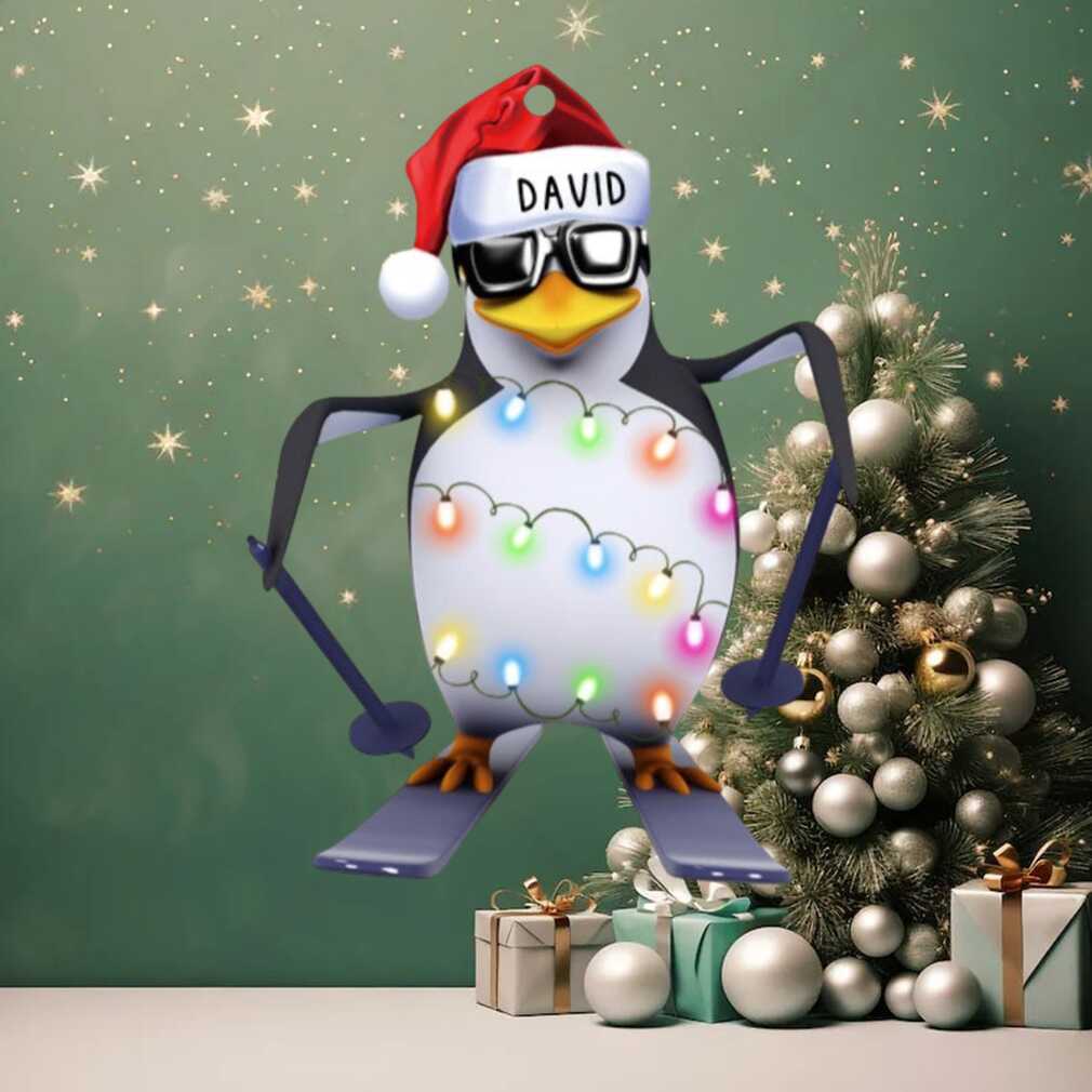 Skiing Penguin With Christmas Light Personalized Christmas Ornament Gift For Skiing Lovers Skiing Penguin With Christmas Light Personalized Christmas Ornament Gift For Skiing Lovers
