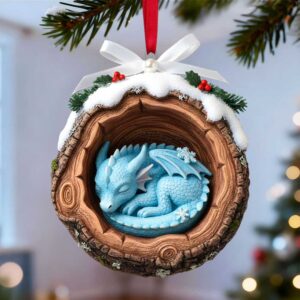 Sleeping Dragon in Log Christmas Ornament