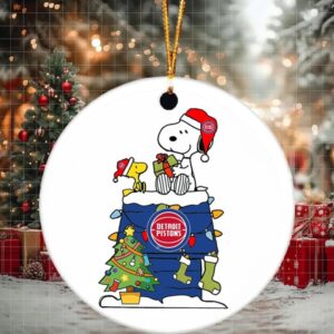 Snoopy And Woodstock NBA Christmas Ornament 2025 For Detroit Pistons Fans
