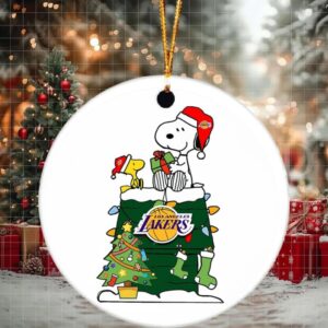Snoopy And Woodstock NBA Christmas Ornament 2025 For Los Angeles Lakers Fans