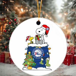 Snoopy And Woodstock NBA Christmas Ornament 2025 For Philadelphia 76ers Fans