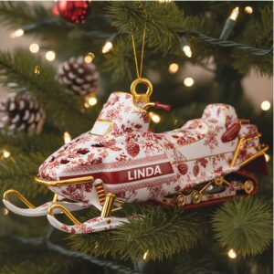 Snowmobile Toile de Jouy Ornament Personalized Christmas Gifts 01PGDT151025