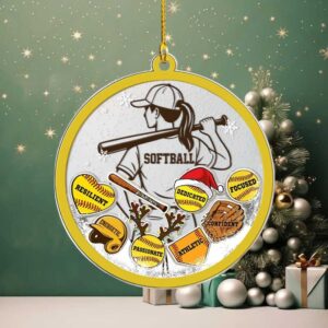 Softball Shaker Ornament – Acrylic Christmas Gift for Girl Athletes – Motivational Keepsake for Players, Coaches or Teams 2025